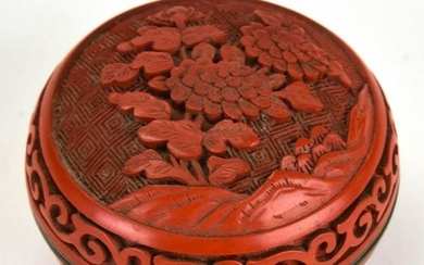 Chinese Hand Carved Cinnabar Covered Box