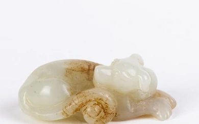 Chinese Pale Celadon Jade Carving of a Recumbent Dog