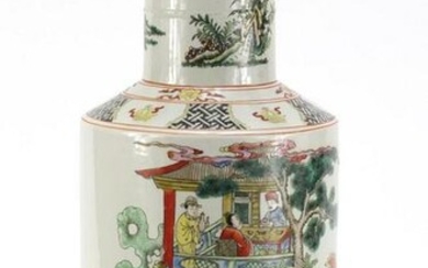 Chinese porcelain Rouleau vase, hand painted in the