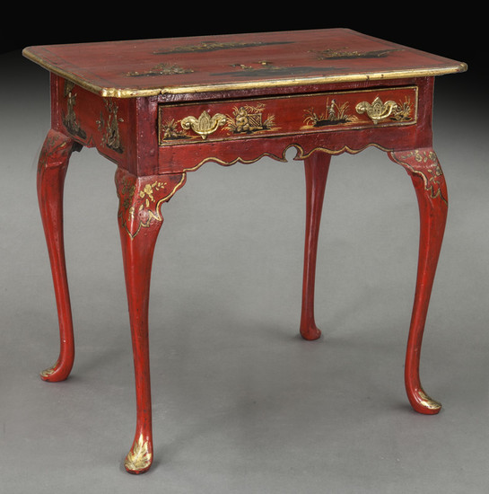 Chinoiserie red lacquer and gilt table