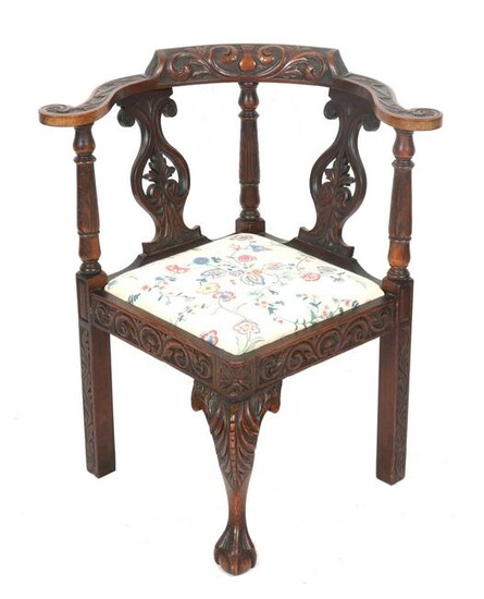 Chippendale Manner Claw & Ball Corner Chair