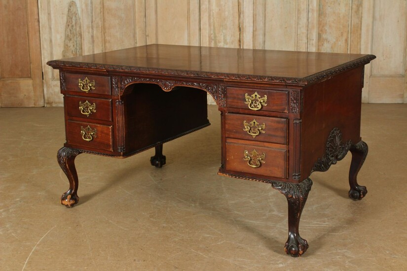 Chippendale Style Carved Mahogany Partners Desk