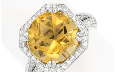 Citrine, Diamond, Platinum Ring Stones: Round-shaped citrine; full-cut diamonds...