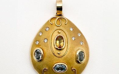 Citrine, Topaz, Diamond And Brushed Gold Pendant