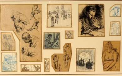 Collage of Fourteen Maximilien Luce Sketches