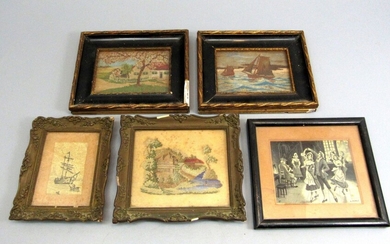 Collection of 5 Antique Embroidery Miniatures