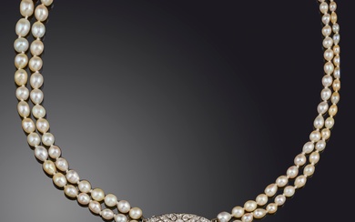 Collier de perles et de diamants, début du 20e siècle, conçu comme un double rang...