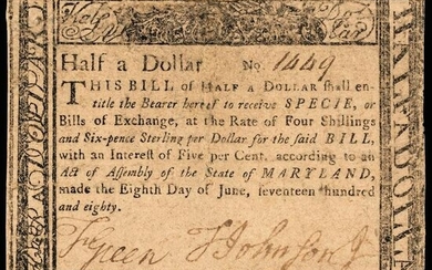 Colonial Currency MD. June 1780 $1/2 BLACK MONEY