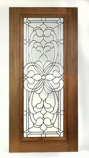 Contemporary mahogany and leaded mosaic glass door