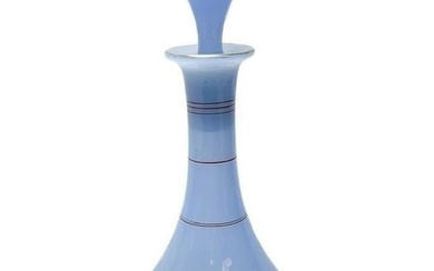 Continental Blue Opaline Hand Painted Glass Decanter w/ Gilt Decoration c1930