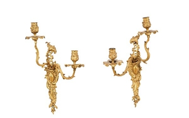 Coppia di appliques a due luci in bronzo dorato.Piemonte, XVIII secolo