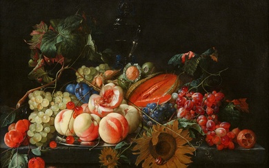 Cornelis de Heem - Still Life of Peaches and Cherries on a Salver with other Fruits, Nuts and Sunflowers