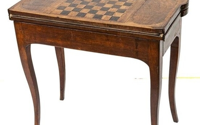 Country French Inlaid Walnut Games Table, 19th.C. H 28.5”, W 31.5”, D 16”