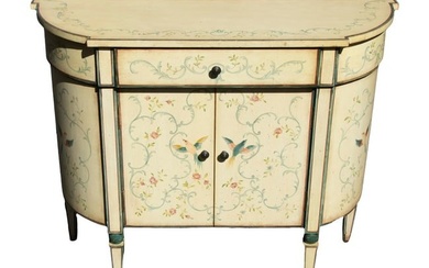DECORATED DEMILUNE CABINET BY CHELSEA HOUSE