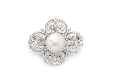 DIAMOND AND PEARL BROOCH/PENDANT, BY BLACK STARR & FROST, ca. 1910.