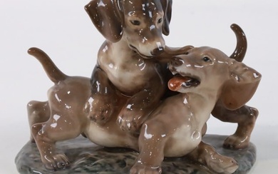 Dahl-Jensen Porcelain Dachshunds Playing Figurine