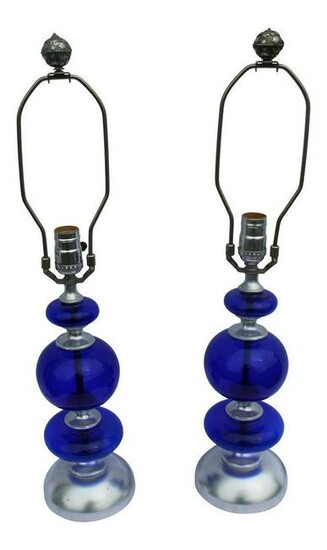 Deco Cobalt Blue Glass Bronze Base and Spacers Table