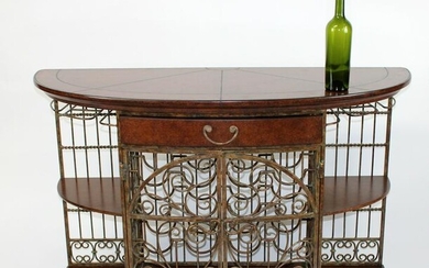 Demi lune scrolled iron wine console