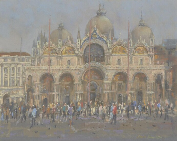 Derek Daniells AROI, British b.1949 - St. Marks, Venice; pastel on primed board, signed lower right 'Derek Daniells', 39 x 49 cm (ARR)