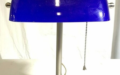 Desktop Bankers Lamp W Blue Shade