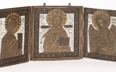 [Devotionalia. Icons]. (Deisis). Brass travel icon, Russian, prob. 19th cent.,...