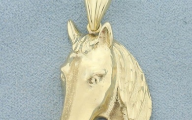 Diamond Cut Horse Head Pendant in 14k Yellow Gold