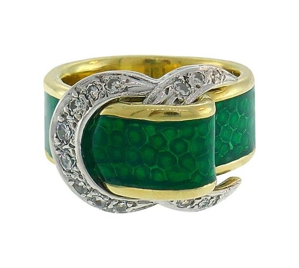 Diamond Enamel Gold Buckle Ring Art Nouveau Style