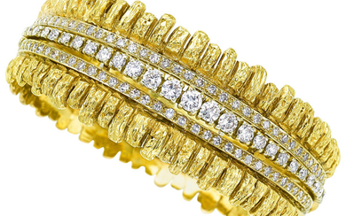 Diamond, Gold Bracelet The bracelet features full and single-cut...