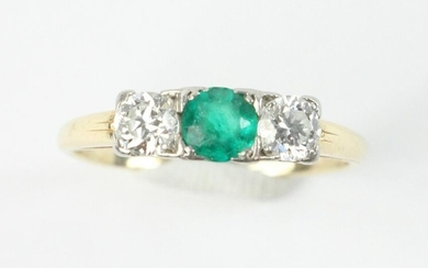 Diamond and 14k Gold Emerald Ring