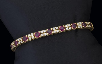 Diamond and ruby gold bracelet