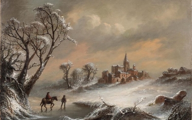 ECOLE ITALIENNE du XIXème siècle. Paysage de neige....
