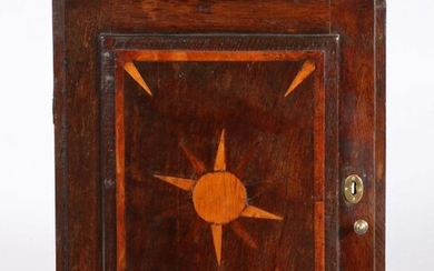 Early 18th century oak, yew and fruitwood inlaid small ‘spice’ cupboard, English, of show-tenon