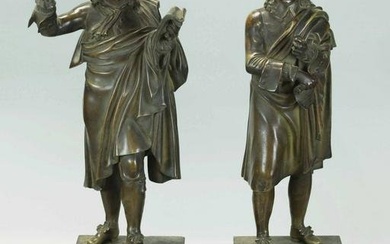 Early 19th Century Pair Of Two Men Standing on Black Stone, French