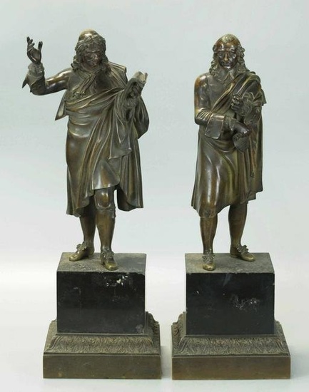 Early 19th Century Pair Of Two Men Standing on Black Stone, French
