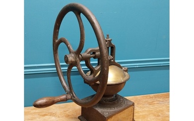 Early 20th C. cast iron and brass wheel coffee grinder {50 c...