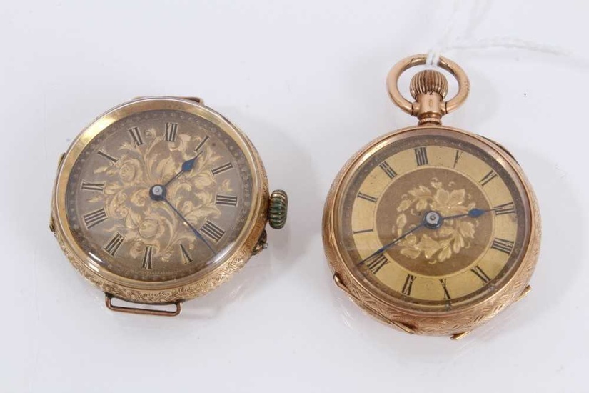 Early 20th century 14ct gold wristwatch and 14ct gold cased fob watch (2)