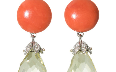 Earrings with citrine and coral