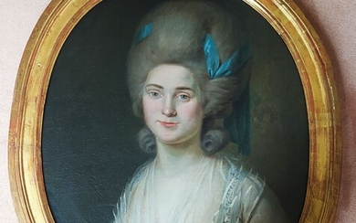 Ecole FRANCAISE vers 1780, entourage de Johann HEINSIUS Portrait de femme au nœud bleu Toile...