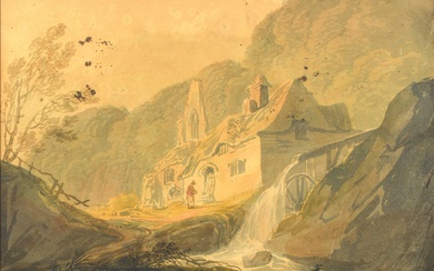 Ecole anglaise du XIXe siècle Paire de paysages animés Aquarelle 20 x 29 cm Tâches,...