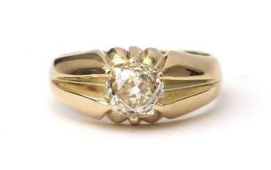 Een 14 krt. gouden solitair ring met diamant, ca. 1.30 ct.