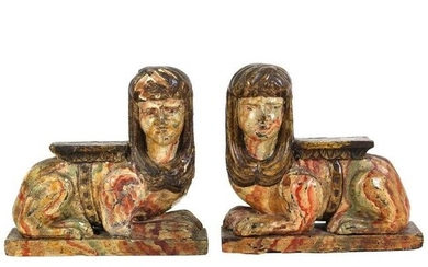Egyptian Revival Carved Wood Sphinxes