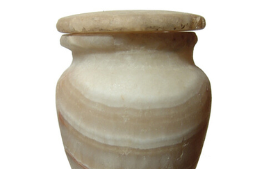 Egyptian banded vessel with ancient alabaster lid