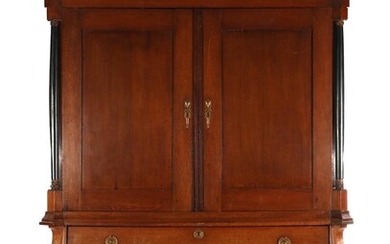 (-), Oak Drents cabinet with curved hood and...