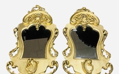 Elegant Pair of 19C Carved Wall Mirrors 39cm x 78cm H