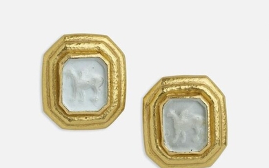 Elizabeth Locke, Gold and intaglio earrings