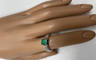 Emerald And 1/5 Ct.TW. Diamond Engagement Ring In 14K White Gold