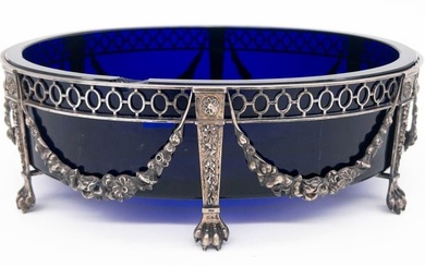 English Sterling Silver Centerpiece Bowl with Cobalt Liner