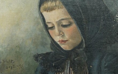 European School, late 19th century- Girl reading; oil on board, indistinctly signed and dated 'Sept 92' (lower left), 48.3 x 38.5 cm.