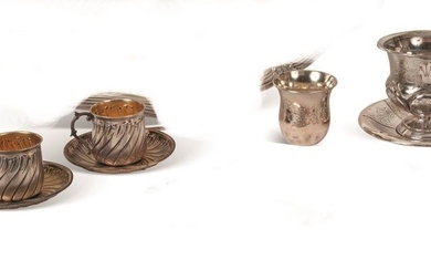 FOUR PIECES OF SILVER comprising: CHOCOLATE CUP and...