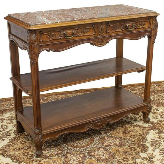 FRENCH LOUIS XV STYLE MARBLE-TOP WALNUT SERVER